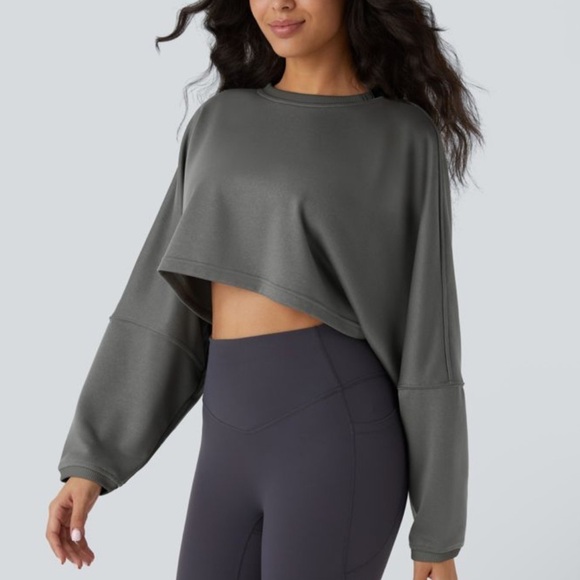 Halara Round Neck Batwing Sleeve Cropped Relaxed Casual Sweatshirt size Small - Picture 1 of 10